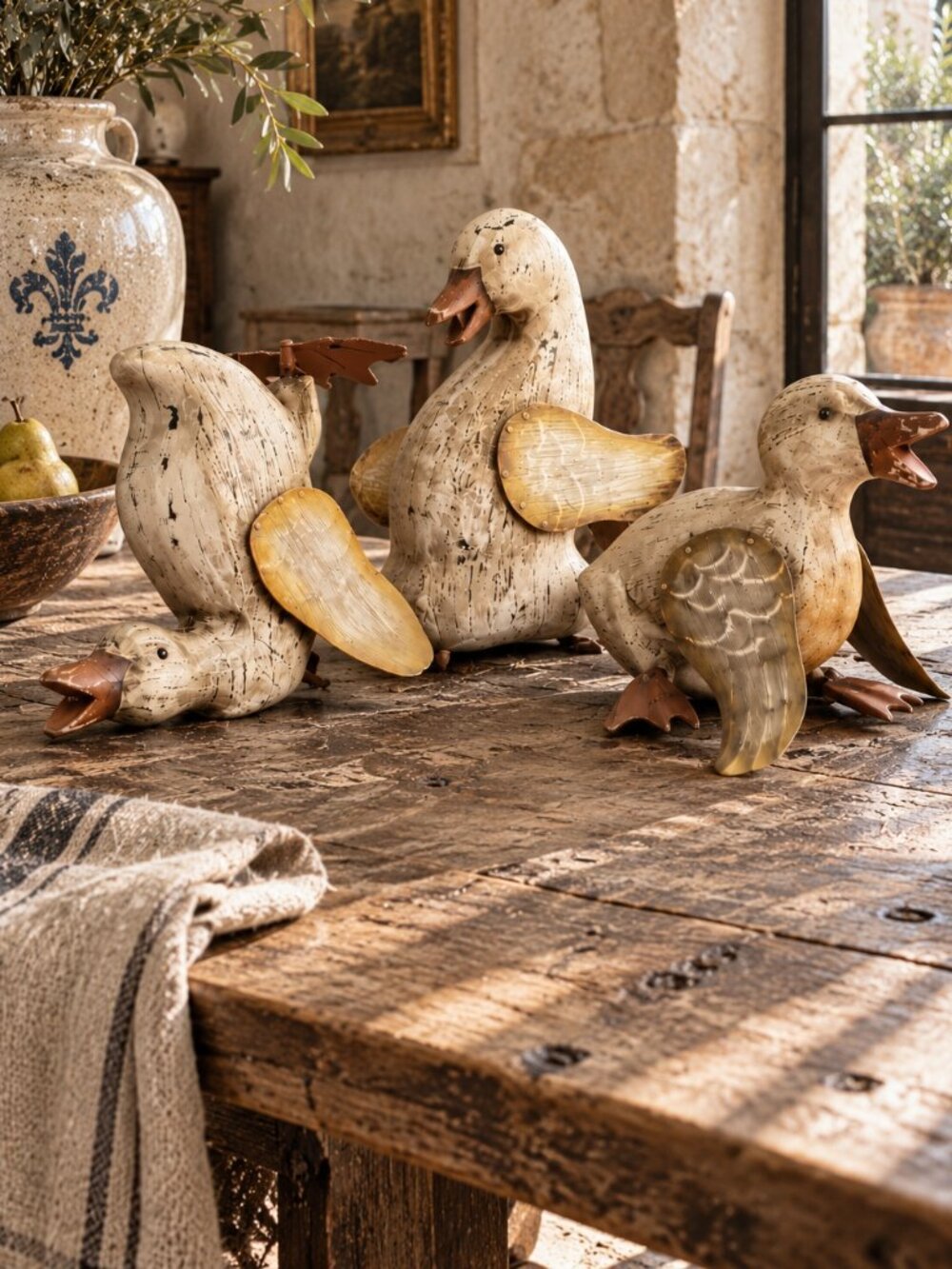 Rare Vintage Primitive Folk Art Carved Wooden Ducks
